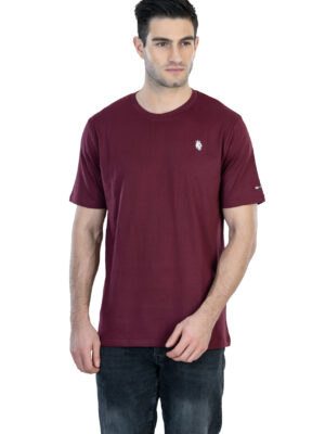 DF Basics Men's 100% Cotton Round Neck T-Shirt for Casual Comfort - Burgundy
