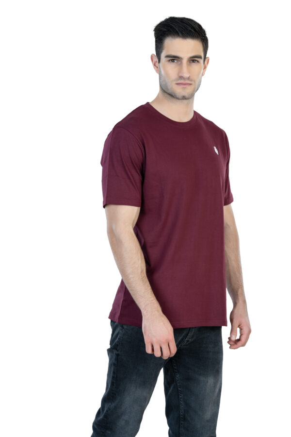 DF Basics Men's 100% Cotton Round Neck T-Shirt for Casual Comfort - Burgundy - Image 2
