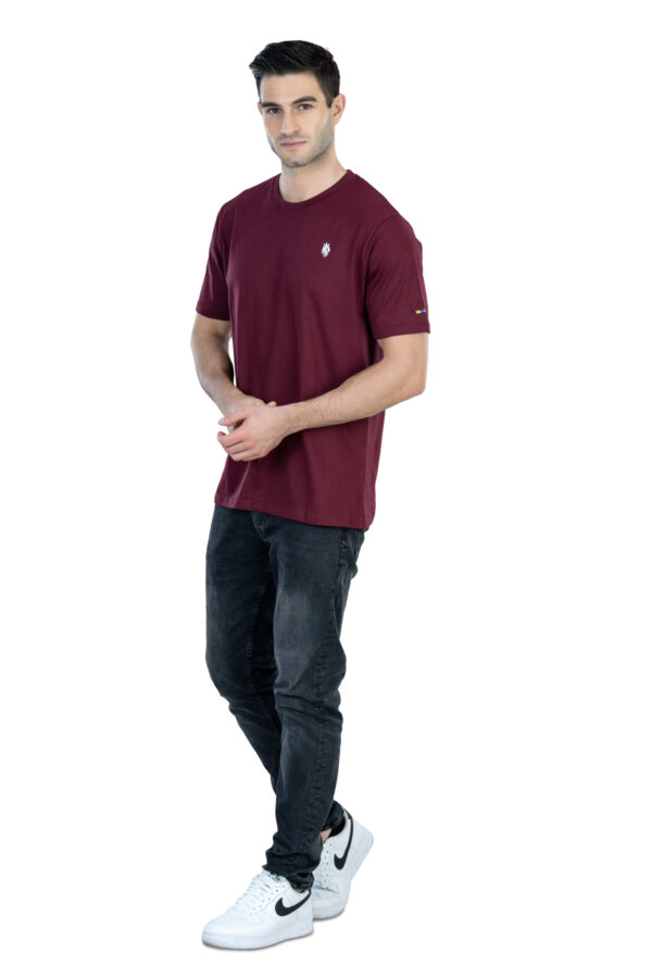 DF Basics Men's 100% Cotton Round Neck T-Shirt for Casual Comfort - Burgundy - Image 4