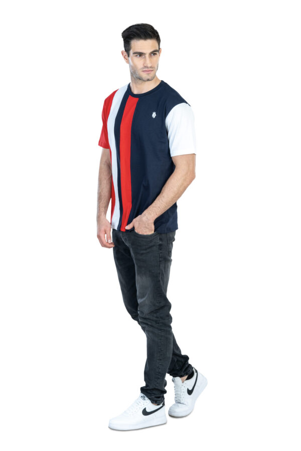 DF Basics: Men's 100% Cotton Round Neck T-Shirt for Casual Comfort - Red, Navy Blue & White Shirt - Image 6