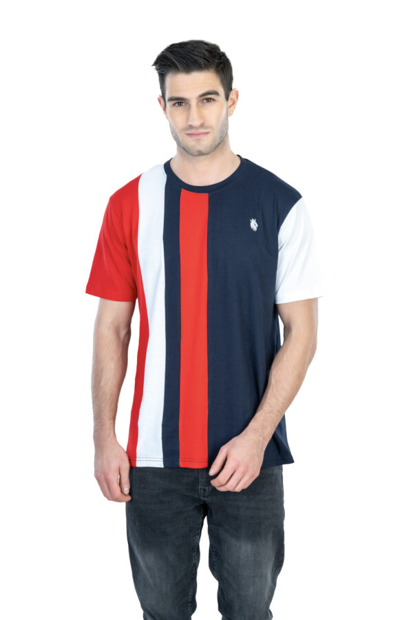 DF Basics: Men's 100% Cotton Round Neck T-Shirt for Casual Comfort - Red, Navy Blue & White Shirt - Image 4