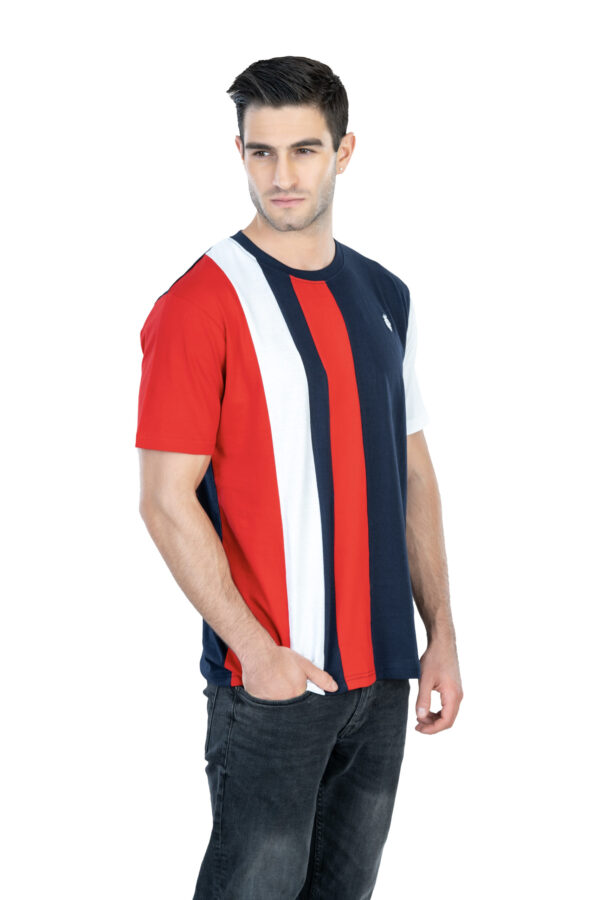 DF Basics: Men's 100% Cotton Round Neck T-Shirt for Casual Comfort - Red, Navy Blue & White Shirt - Image 3