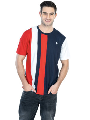 DF Basics: Men's 100% Cotton Round Neck T-Shirt for Casual Comfort - Red, Navy Blue & White Shirt