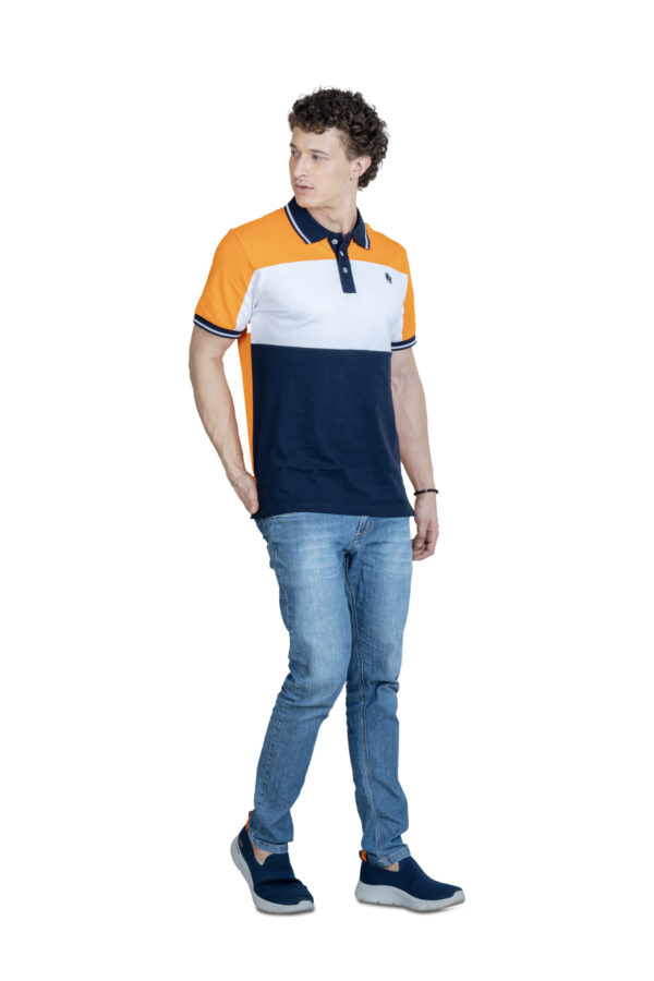 DF Classic Comfort Men's 100% Cotton Polo - Orange white blue - Image 6