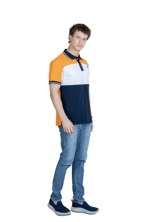 DF Classic Comfort Men's 100% Cotton Polo - Orange white blue - Image 3