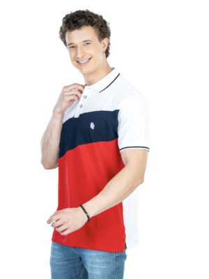 DF Classic Comfort Men's 100% Cotton Polo - Red white blue