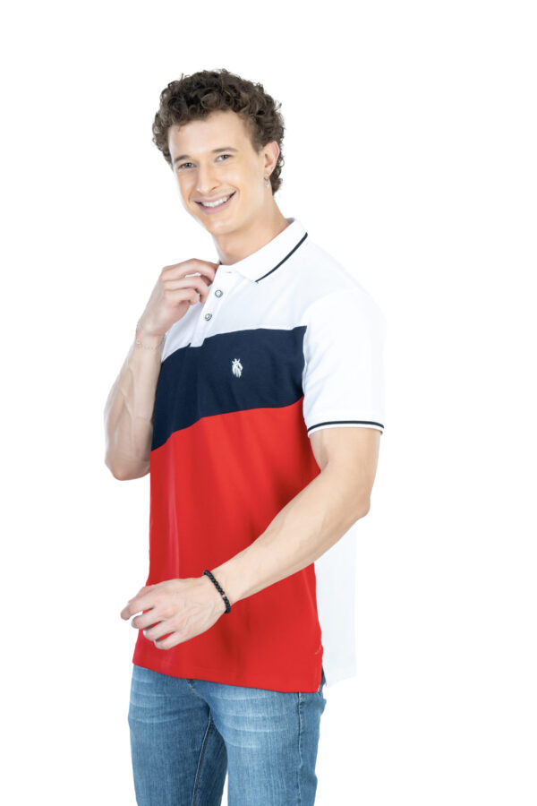 DF Classic Comfort Men's 100% Cotton Polo - Red white blue