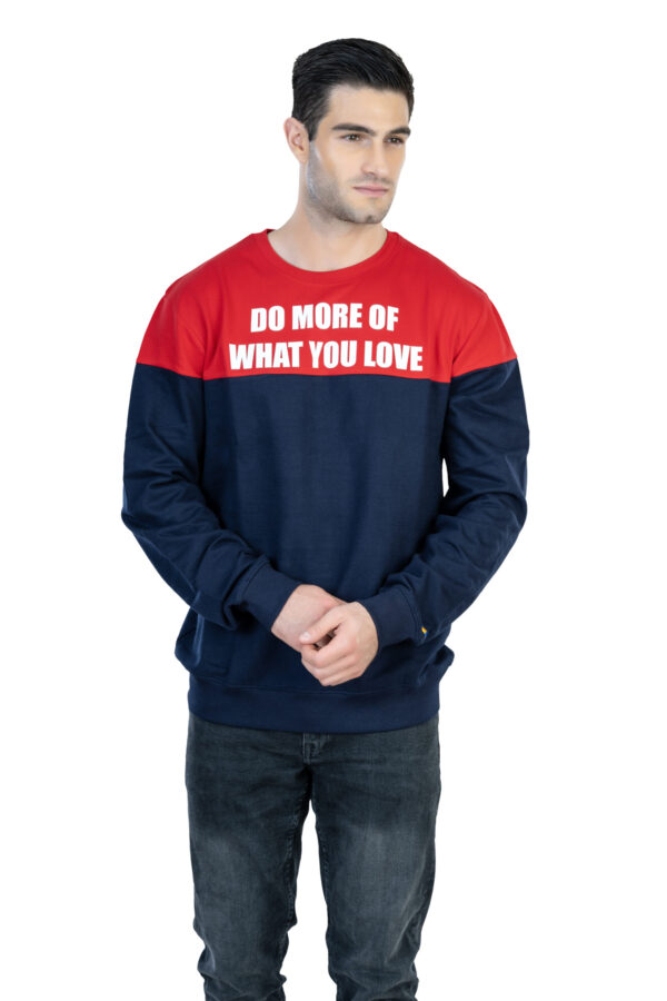 DF Cozy Comfort, Unisex Style 100% Cotton Sweatshirt for All-Day Relaxation - Red & Navvy Blue