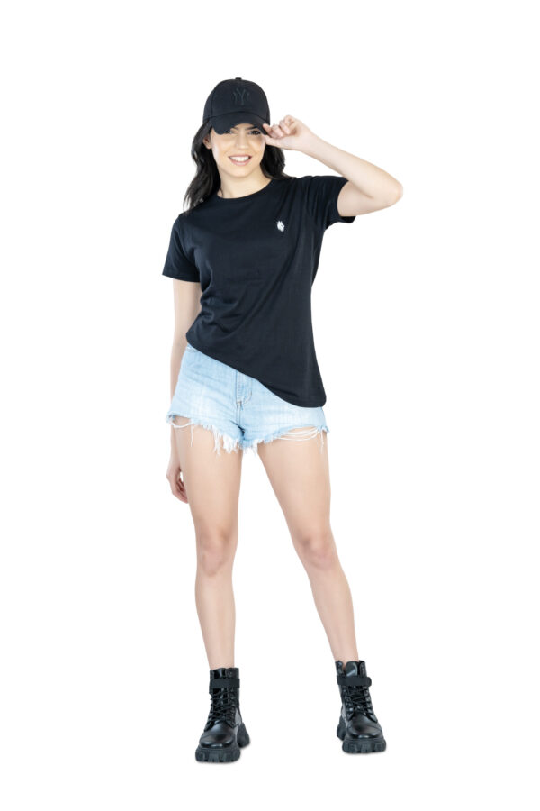 Effortless Elegance Women's 100% Cotton Round Neck T-Shirt for Casual Chic - Black - Image 2