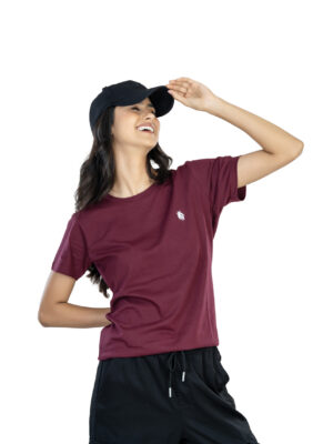Effortless Elegance Women's 100% Cotton Round Neck T-Shirt for Casual Chic - Burgundy