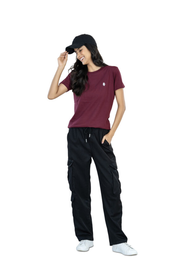 Effortless Elegance Women's 100% Cotton Round Neck T-Shirt for Casual Chic - Burgundy - Image 3