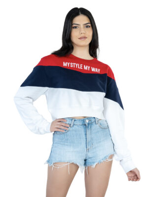 Seasonal Bliss Versatile Women's Crop Top – Cotton Comfort for Summer and Winter Chic - Red Blue white