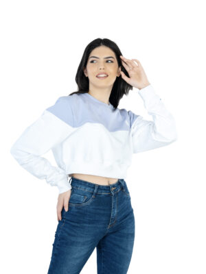 Seasonal Bliss Versatile Women's Crop Top – Cotton Comfort for Summer and Winter Chic - White & Lite Blue