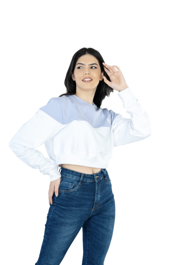 Seasonal Bliss Versatile Women's Crop Top – Cotton Comfort for Summer and Winter Chic - White & Lite Blue