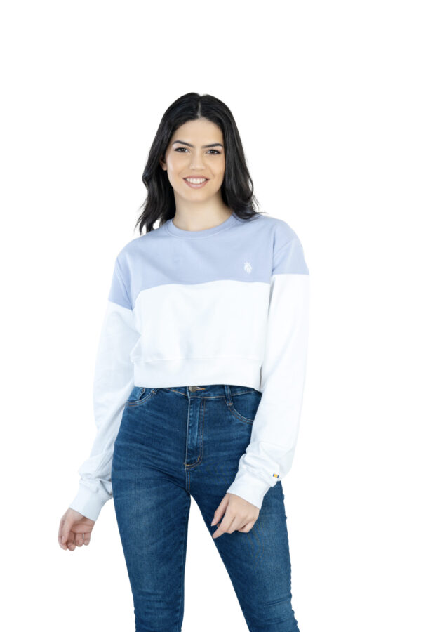 Seasonal Bliss Versatile Women's Crop Top – Cotton Comfort for Summer and Winter Chic - White & Lite Blue - Image 3
