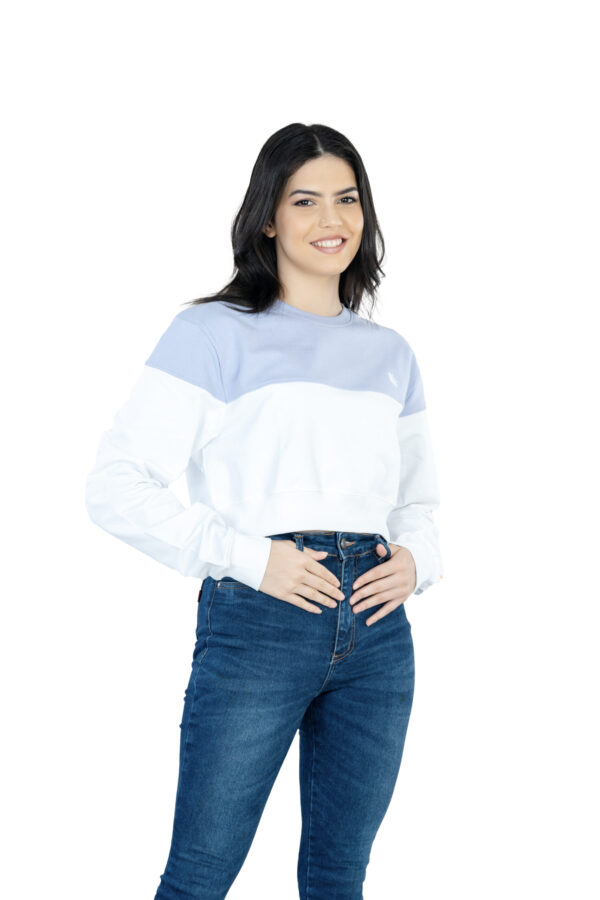 Seasonal Bliss Versatile Women's Crop Top – Cotton Comfort for Summer and Winter Chic - White & Lite Blue - Image 4