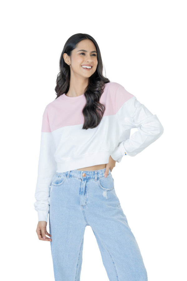 Seasonal Bliss Versatile Women's Crop Top – Cotton Comfort for Summer and Winter Chic - White & Lite pink - Image 2