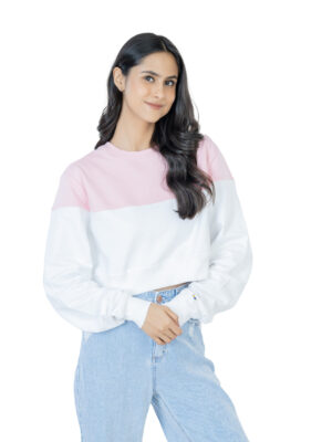 Seasonal Bliss Versatile Women's Crop Top – Cotton Comfort for Summer and Winter Chic - White & Lite pink