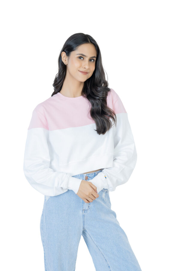 Seasonal Bliss Versatile Women's Crop Top – Cotton Comfort for Summer and Winter Chic - White & Lite pink