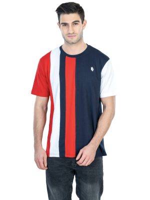 DF Basics Men's 100% Cotton Round Neck T-Shirt for Casual Comfort - Red & Blue (3)
