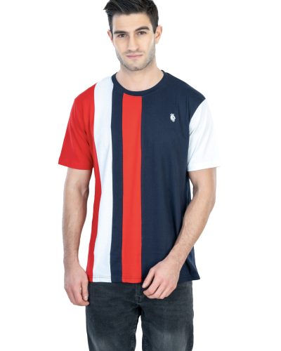 DF Basics Men's 100% Cotton Round Neck T-Shirt for Casual Comfort - Red & Blue (3)