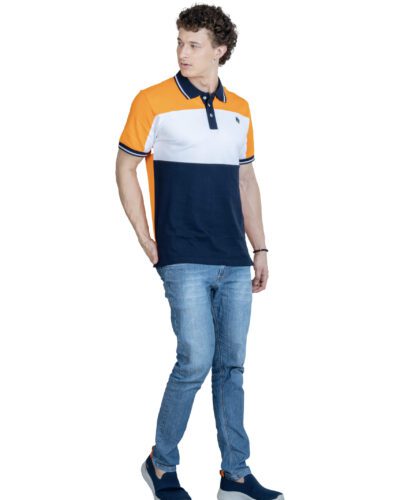 DF Classic Comfort Men's 100% Cotton Polo - Orange white blue (1)