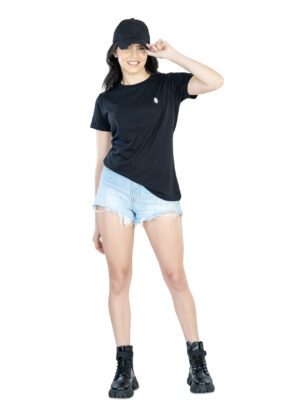 Effortless Elegance Women's 100% Cotton Round Neck T-Shirt for Casual Chic - Black (3)