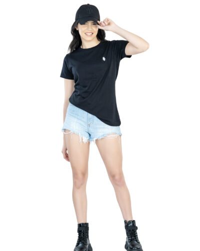 Effortless Elegance Women's 100% Cotton Round Neck T-Shirt for Casual Chic - Black (3)