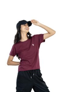 Effortless Elegance Women's 100% Cotton Round Neck T-Shirt for Casual Chic - Burgundy (1)