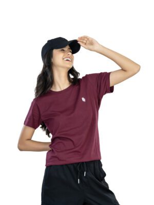 Effortless Elegance Women's 100% Cotton Round Neck T-Shirt for Casual Chic - Burgundy (1)