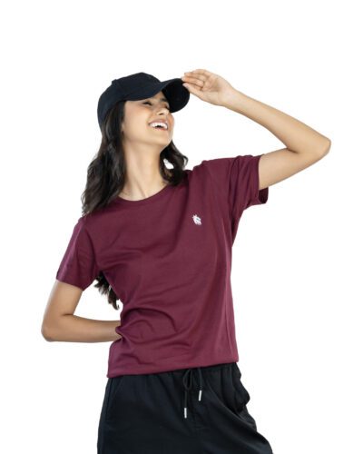 Effortless Elegance Women's 100% Cotton Round Neck T-Shirt for Casual Chic - Burgundy (1)