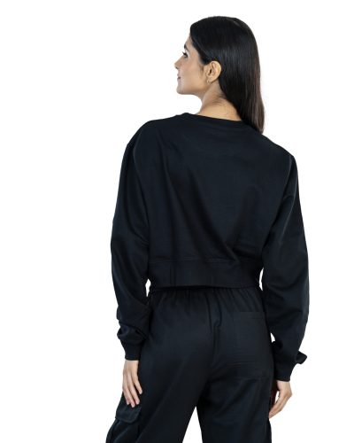 Seasonal Bliss Versatile Women's Crop Top – Cotton Comfort for Summer and Winter Chic - Black (4)