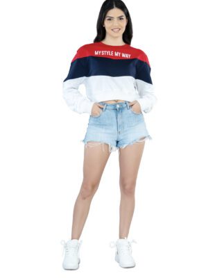 Seasonal Bliss Versatile Women's Crop Top – Cotton Comfort for Summer and Winter Chic - Red Blue white (2)