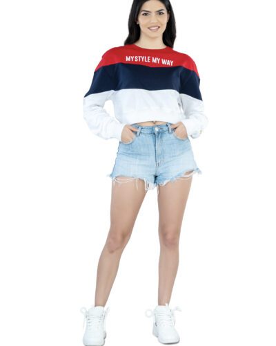 Seasonal Bliss Versatile Women's Crop Top – Cotton Comfort for Summer and Winter Chic - Red Blue white (2)