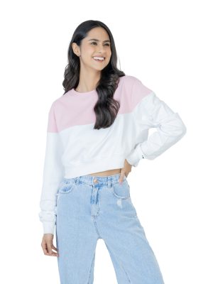 Seasonal Bliss Versatile Women's Crop Top – Cotton Comfort for Summer and Winter Chic - White & Lite pink (1)