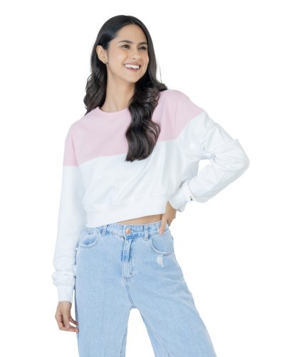 Seasonal Bliss Versatile Women's Crop Top – Cotton Comfort for Summer and Winter Chic - White & Lite pink (1)